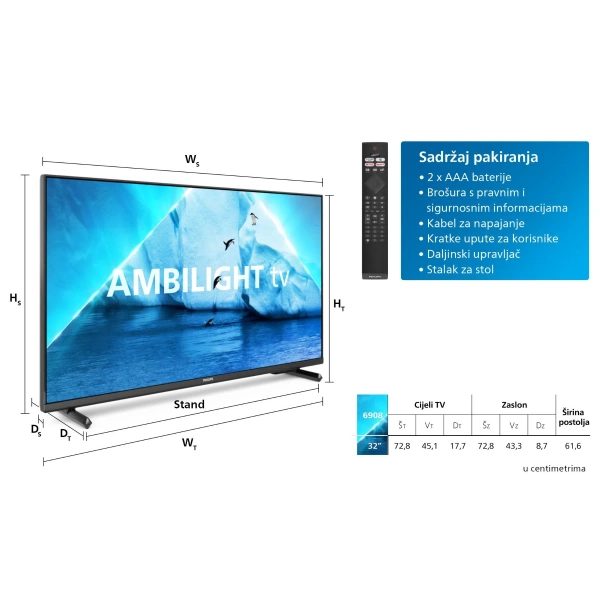 Philips 32'' 32PFS6908 Smart TV Ambilight