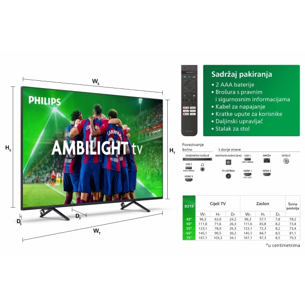 PHILIPS 75'' 75PUS8319/12 LED Ambilight3 Smart (Titan OS)