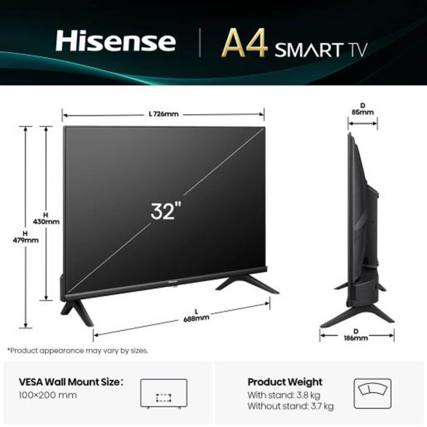 Hisense 32" LED TV 32A4Q HD Ready Smart TV - Slika 4
